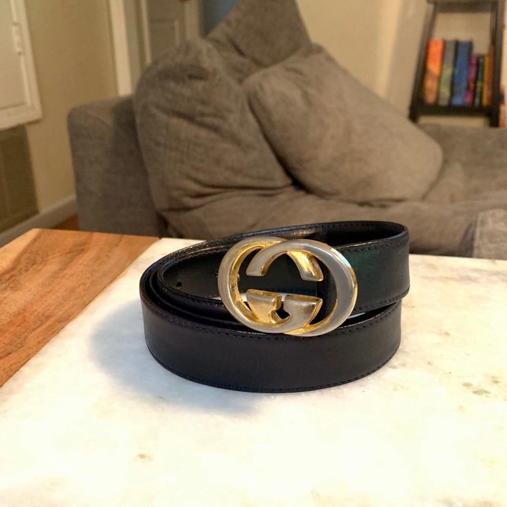 Vintage Gucci Belt Navy Leather 90-36 Authentic!